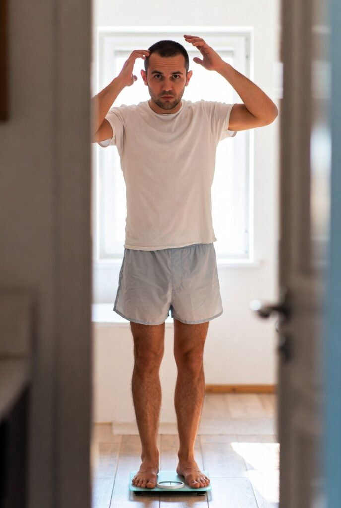 Fat loss vs weight loss comparison showing weighing scale and body transformation difference