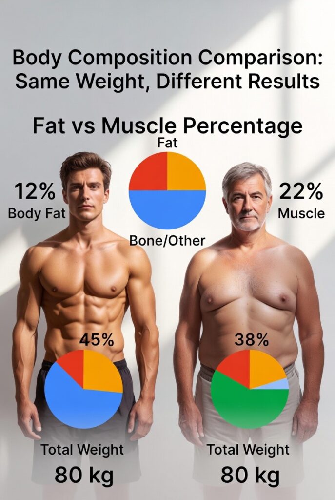 Fat loss vs weight loss difference showing lean body versus weak body transformation comparison