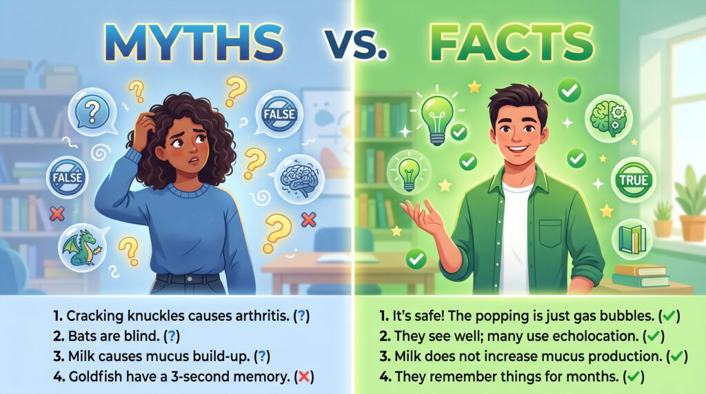 Intermittent fasting myths vs facts comparison showing common misconceptions and real truths