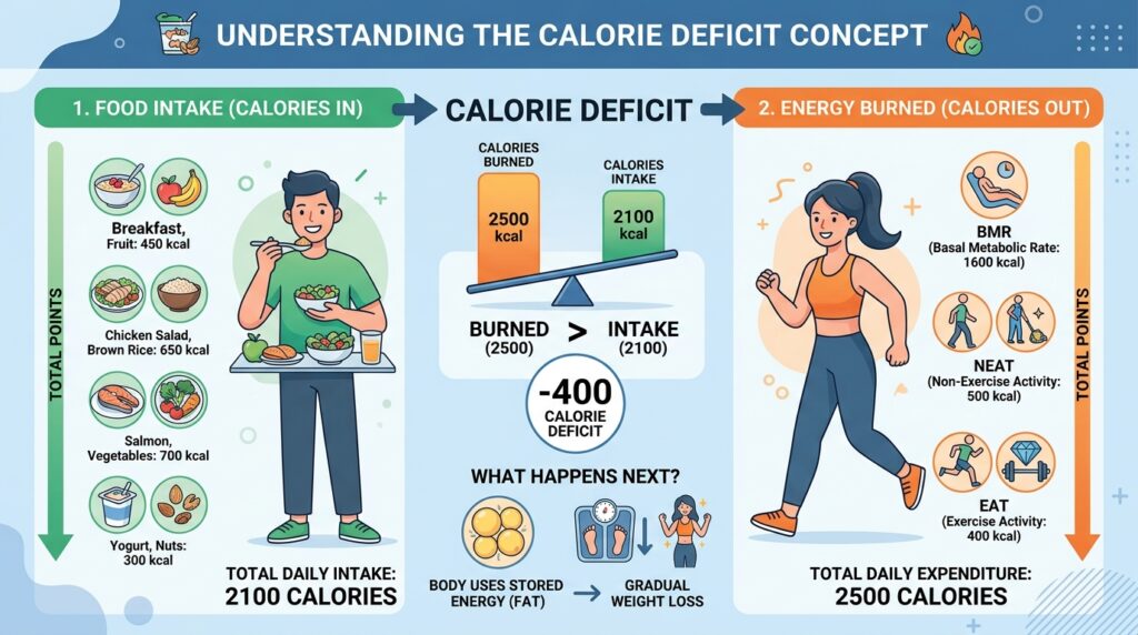 weight loss guide calorie deficit explanation diagram